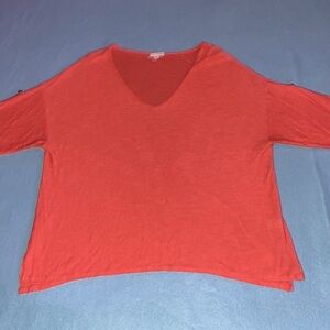 J. JILL linen blend v-neck short sleeve button tabs salmon boxy fit NEW size 2X